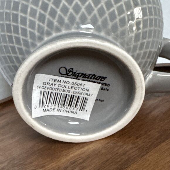 2 Signature Housewares Footed Stoneware 14 oz Mugs Diamonds Dots Lines & Zigzags - Picture 8 of 16